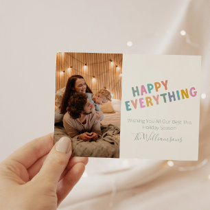Cute Colourful Typography Happy Everything Photo Holiday Card