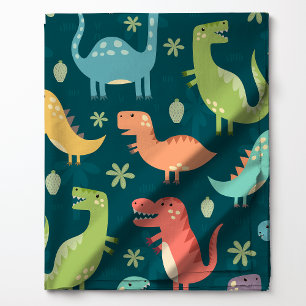 Cute Colourful Tyrannosaurus Rex Dinosaur Pattern Fabric