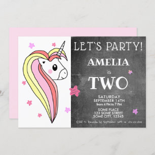 Cute Colourful Unicorn 2nd Birthday Invitation