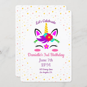Cute Colourful Unicorn Birthday Invitation