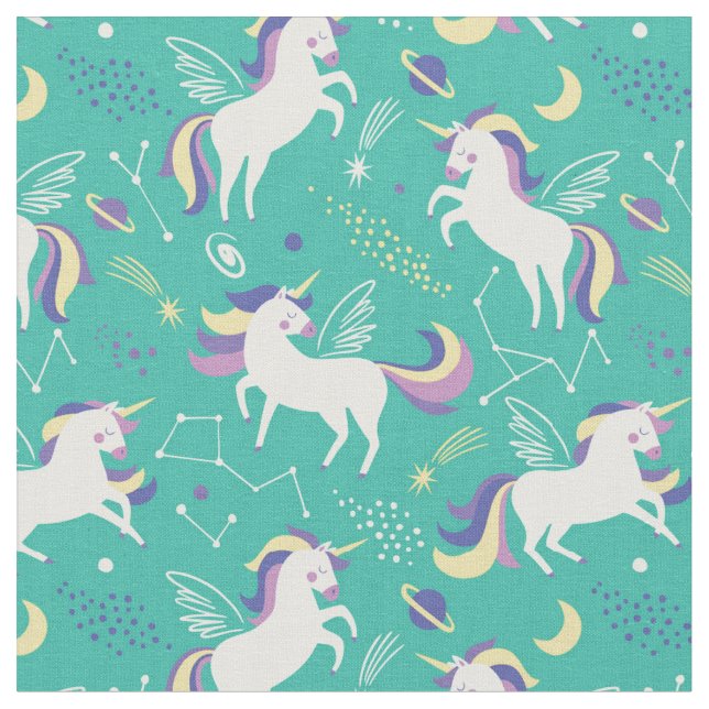 Cute Colourful Unicorn Fabric (Close Up)