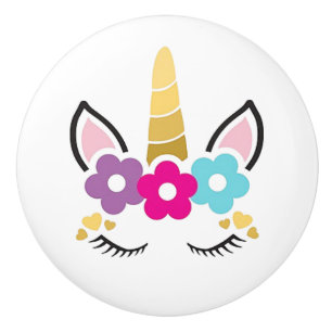 Cute Colourful Unicorn Face Girls' Room Door Decor Ceramic Knob
