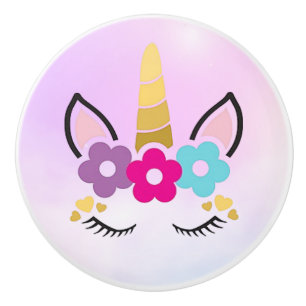 Cute Colourful Unicorn Face Girls' Room Door Decor Ceramic Knob