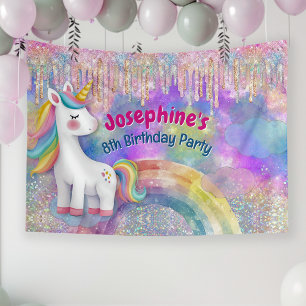 Cute Colourful Unicorn faux glitter drips birthday Banner