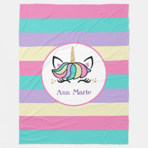 Cute Colourful Unicorn Fleece Blanket