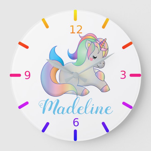 Cute Colourful Unicorn Large Clock (Front)