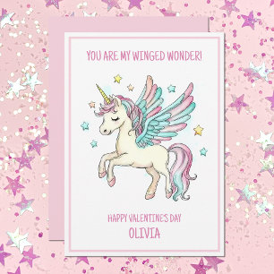 Cute Colourful Unicorn Magical Pink Girls Valentin Holiday Card