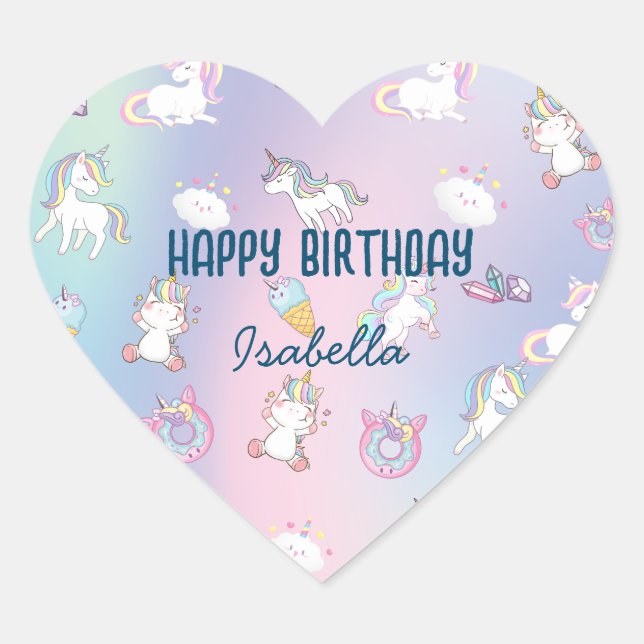 Cute colourful Unicorn pastel Rainbow Doughnuts Heart Sticker (Front)