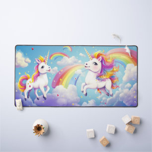 Cute Colourful Unicorns Rainbows Girly Kids Desk Mat