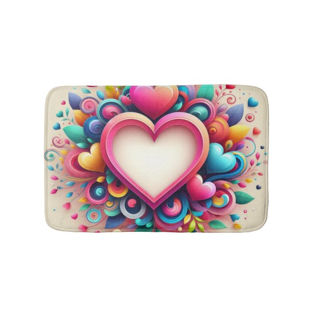Cute Colourful Valentine's Day heart Bath Mat (Front)