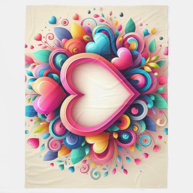 Cute Colourful Valentine's Day heart Fleece Blanket (Front)