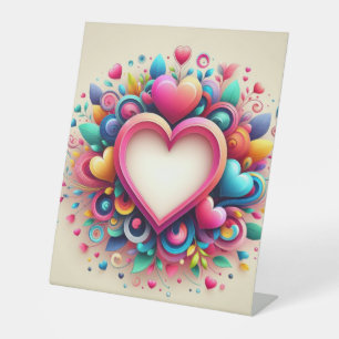 Cute Colourful Valentine's Day heart Pedestal Sign