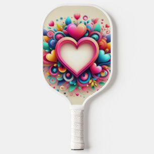 Cute colourful Valentines day heart Pickleball Paddle