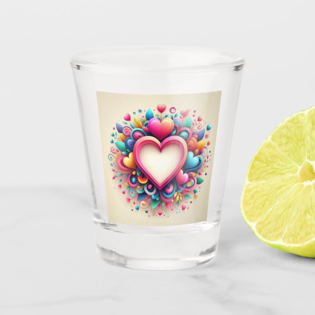 Cute Colourful Valentine's Day heart Shot Glass (Front)