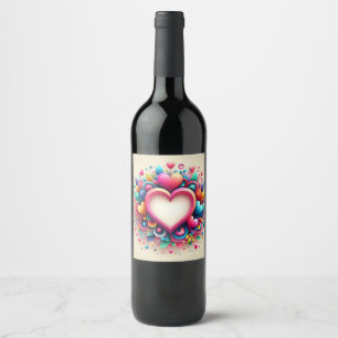 Cute Colourful Valentine's Day heart Wine Label