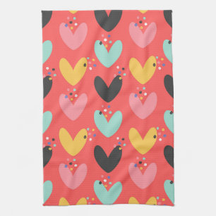 Cute colourful Valentine's hearts pattern Tea Towel