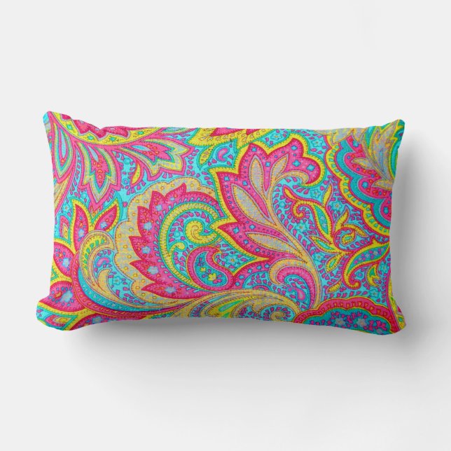 Cute colourful vintage floral design lumbar cushion (Front)