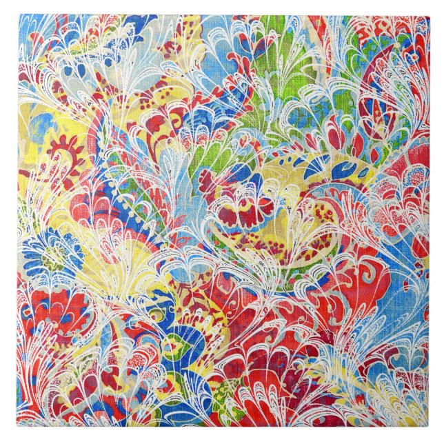 Cute colourful vintage floral tile (Front)