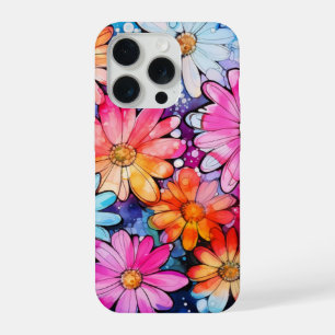 Cute Colourful Vintage Flower Art iPhone 15 Pro Case