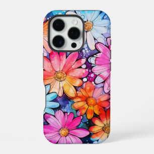 Cute Colourful Vintage Flower Art iPhone 16 Pro Case