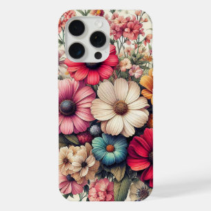 Cute Colourful Vintage Flower Collage iPhone 15 Pro Max Case