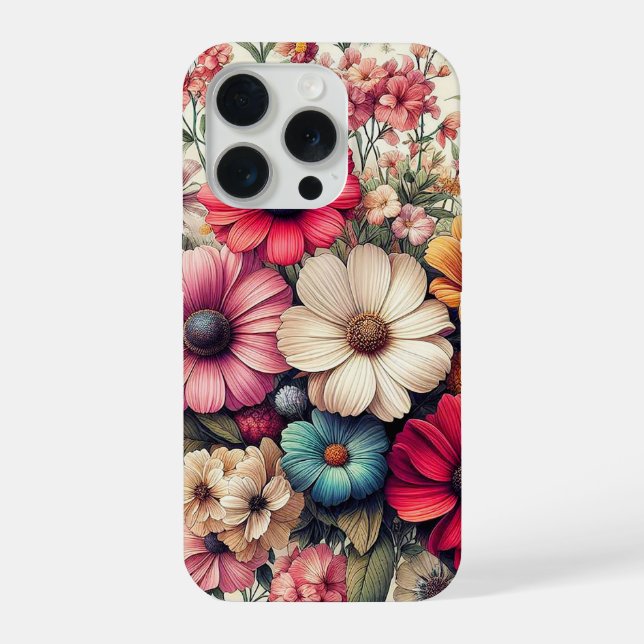 Cute Colourful Vintage Flower Collage iPhone Case (Back)