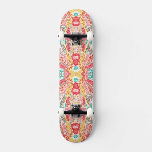 Cute colourful vintage flowers pattern skateboard (Front)