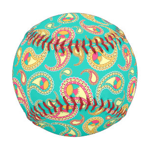 Cute colourful vintage paisley pattern baseball