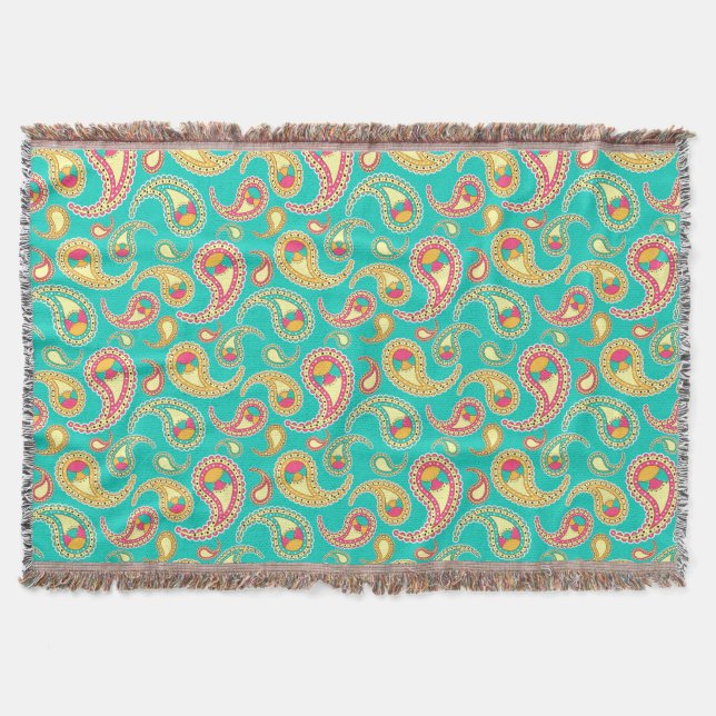 Cute colourful vintage paisley pattern throw blanket (Front)