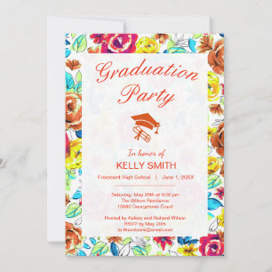 Cute colourful vintage roses graduation party invitation