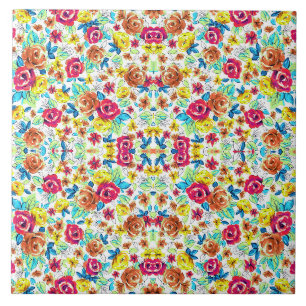 Cute colourful vintage roses patterns ceramic tile
