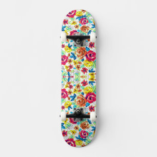 Cute colourful vintage roses patterns skateboard