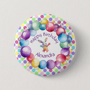 Cute Colourful Watercolor Bunny and Polka Dots 6 Cm Round Badge