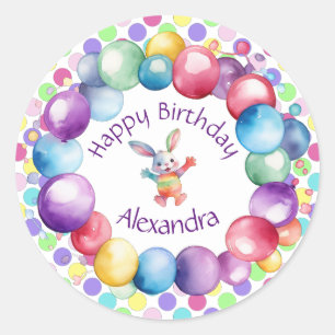 Cute Colourful Watercolor Bunny and Polka Dots Classic Round Sticker
