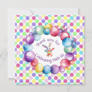 Cute Colourful Watercolor Bunny and Polka Dots Thank You Card