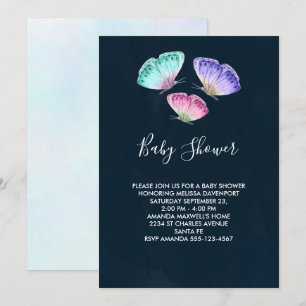 Cute Colourful Watercolor Butterflies Baby Shower Invitation