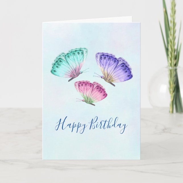 Cute Colourful Watercolor Butterflies Birthday Card (Front)