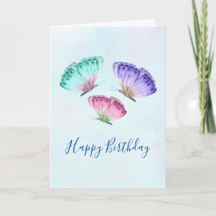Cute Colourful Watercolor Butterflies Birthday Card