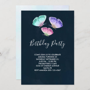 Cute Colourful Watercolor Butterflies Birthday Invitation