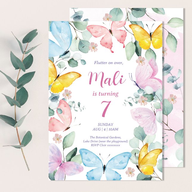 Cute Colourful Watercolor Butterfly Birthday Invitation (Creator Uploaded)