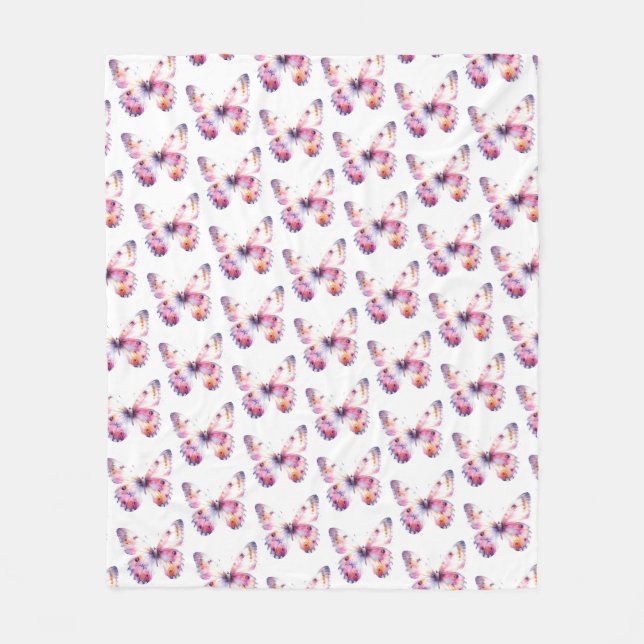 Cute Colourful Watercolor Butterfly Pattern Fleece Blanket (Front)