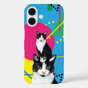Cute Colourful Watercolor Cats with Retro Pattern iPhone 16 Case