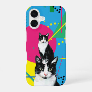 Cute Colourful Watercolor Cats with Retro Pattern iPhone 16 Case