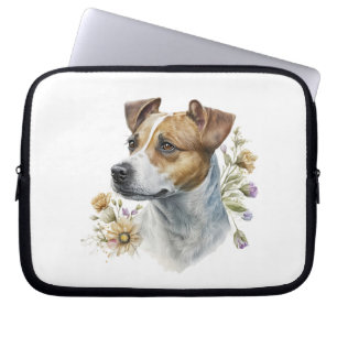 Cute Colourful Watercolor Floral Jack Russell Dog Laptop Sleeve