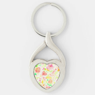 Cute colourful watercolor floral pattern key ring