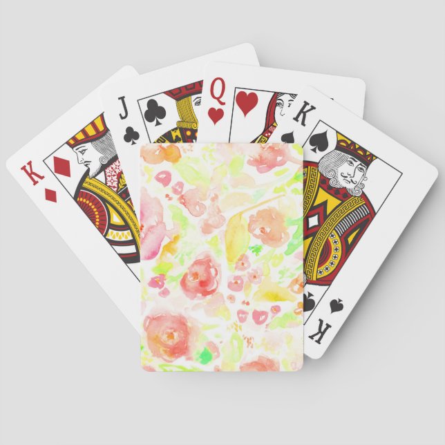 Cute colourful watercolor floral pattern playing cards (Back)
