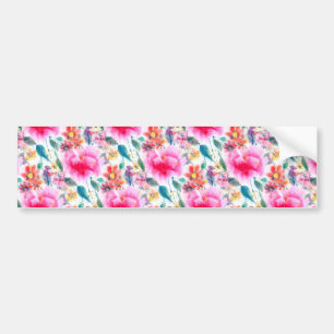 Cute colourful watercolor flowers bumper sticker