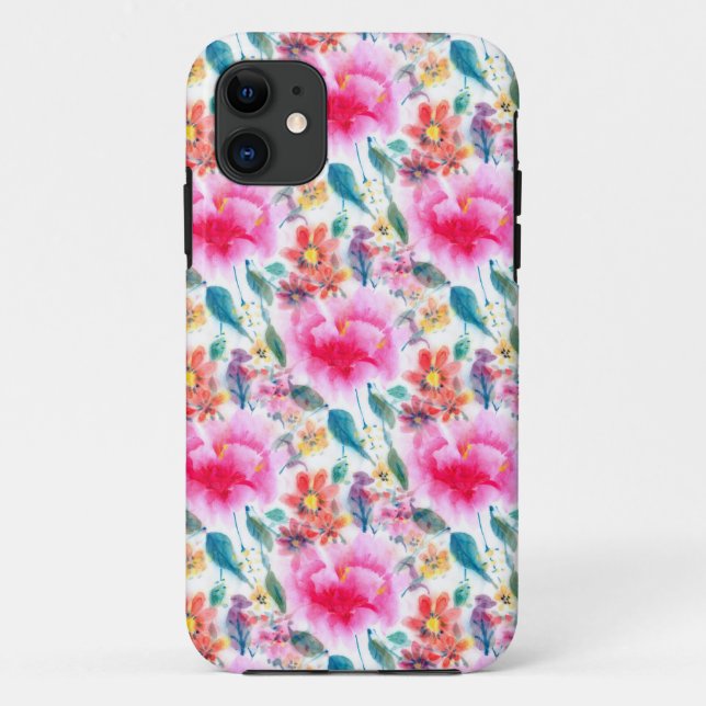 Cute colourful watercolor flowers Case-Mate iPhone case (Back)