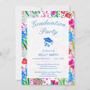 Cute colourful watercolor flowers graduation party invitation