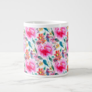Cute colourful watercolor flowers large coffee mug
